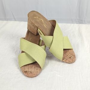 AEROSOLES Light Green Mules with Cork Heel